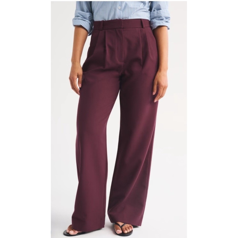 Abercrombie & Fitch Curve Love Sloane Wide Leg Pants Burgundy 28 Regular